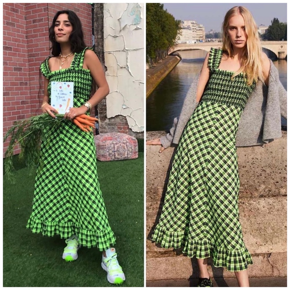 Ganni Green and Black Checkered Maxi Dress